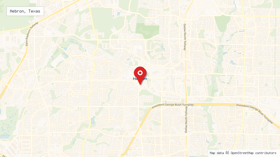 Street map of Hebron, Texas with location pin