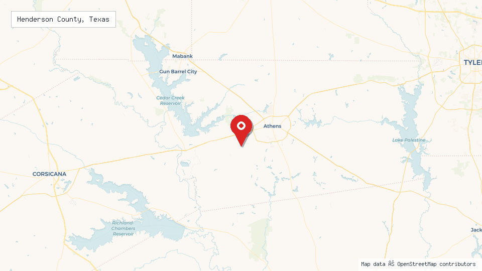 Street map of Henderson County, Texas with location pin