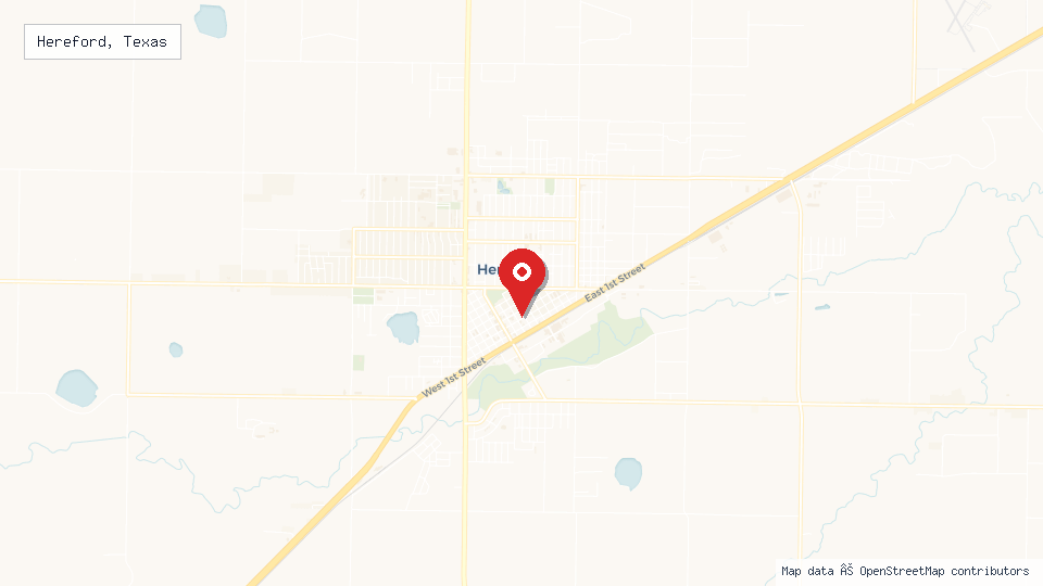 Street map of Hereford, Texas with location pin