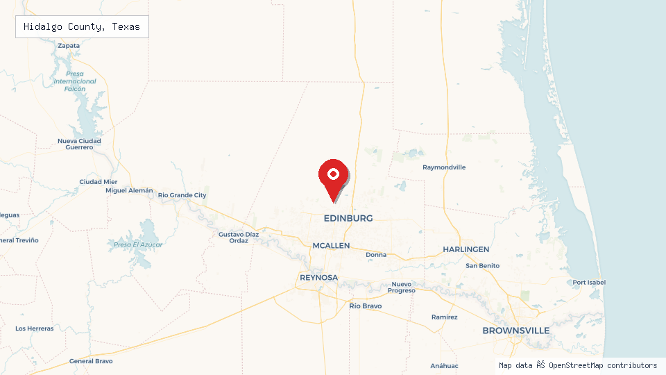 Street map of Hidalgo County, Texas with location pin