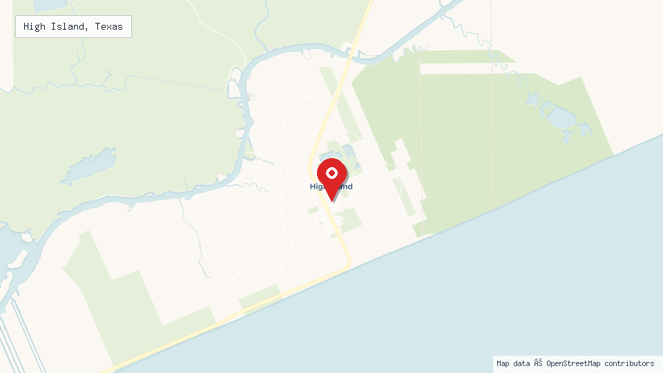 Street map of High Island, Texas with location pin