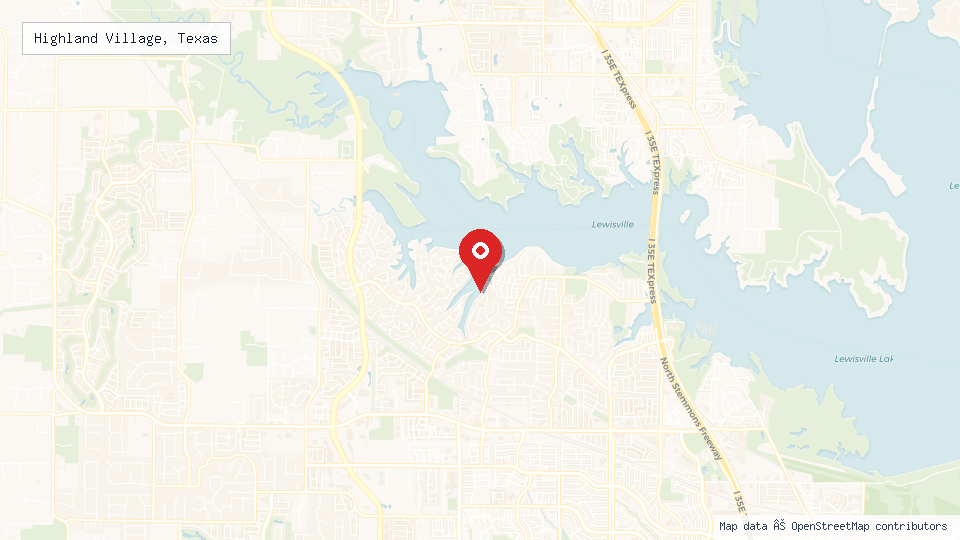 Street map of Highland Village, Texas with location pin