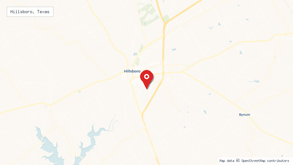 Street map of Hillsboro, Texas with location pin