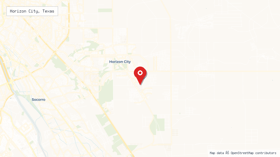 Street map of Horizon City, Texas with location pin