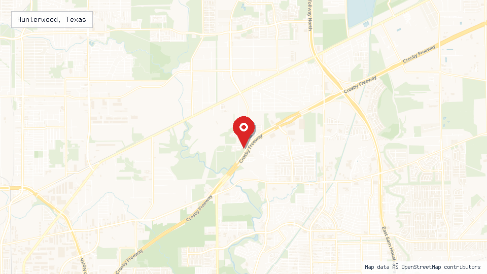 Street map of Hunterwood, Texas with location pin