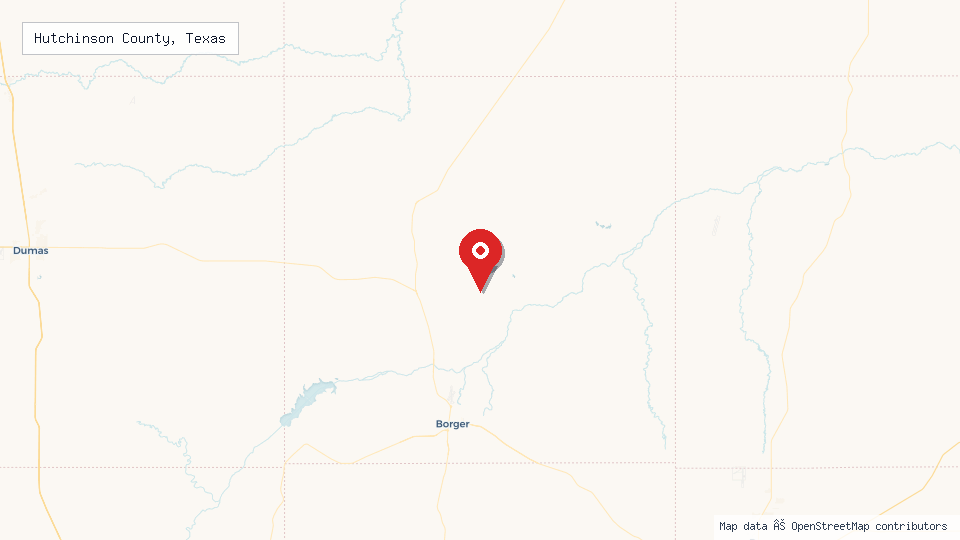 Street map of Hutchinson County, Texas with location pin