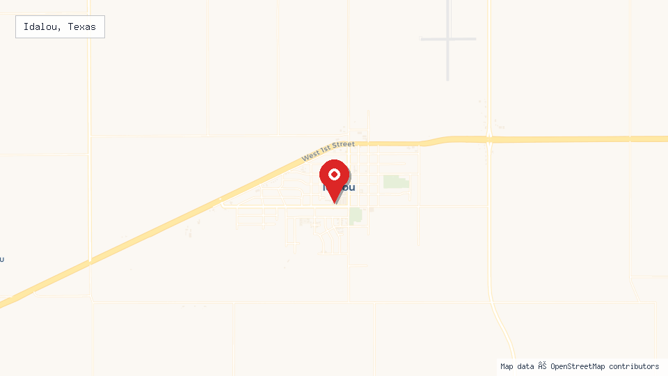Street map of Idalou, Texas with location pin