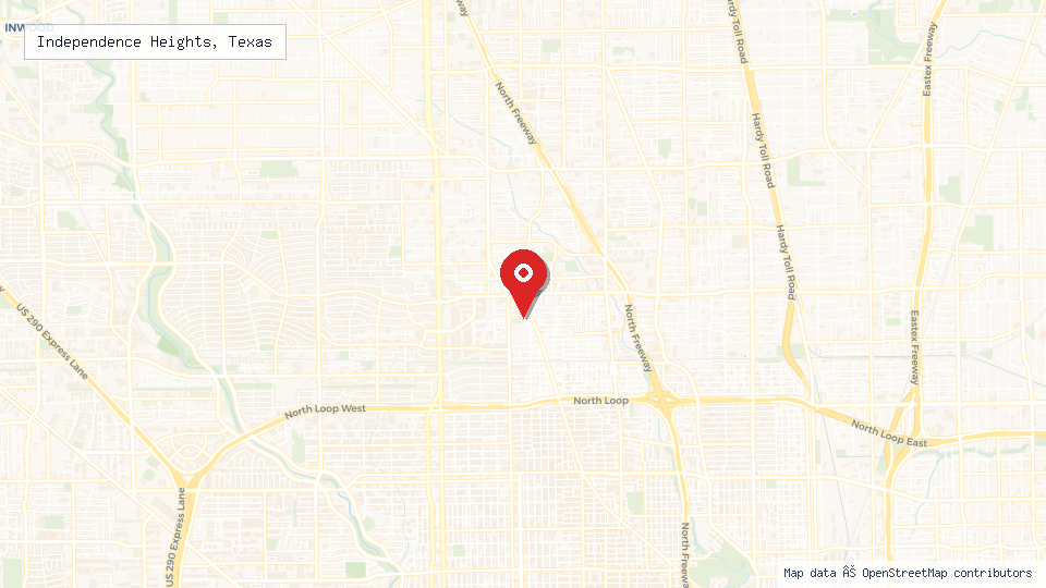 Street map of Independence Heights, Texas with location pin