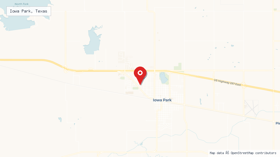 Street map of Iowa Park, Texas with location pin
