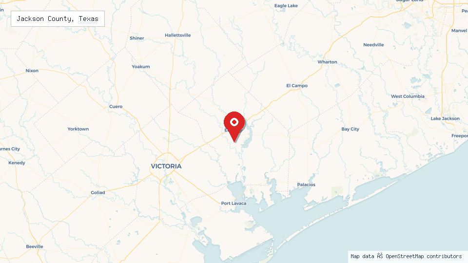 Street map of Jackson County, Texas with location pin