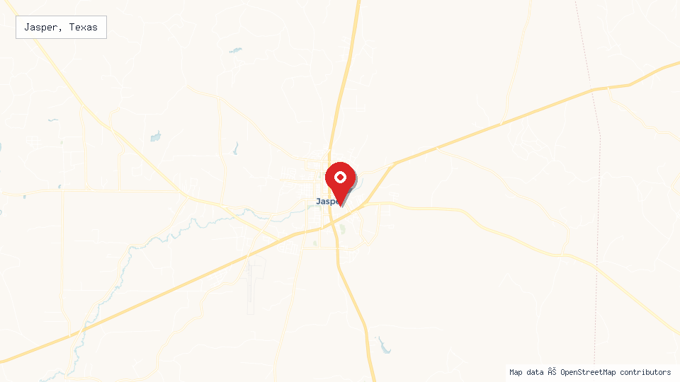 Street map of Jasper, Texas with location pin