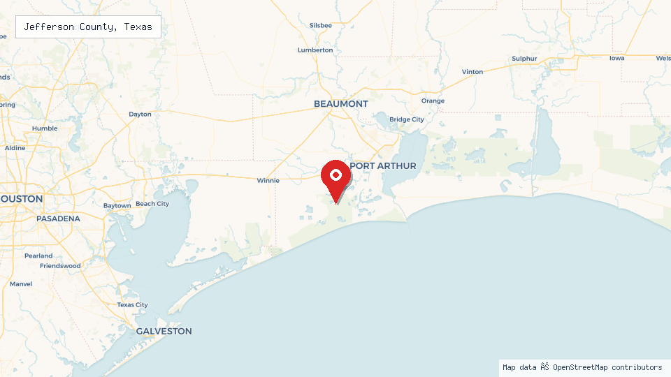 Street map of Jefferson County, Texas with location pin