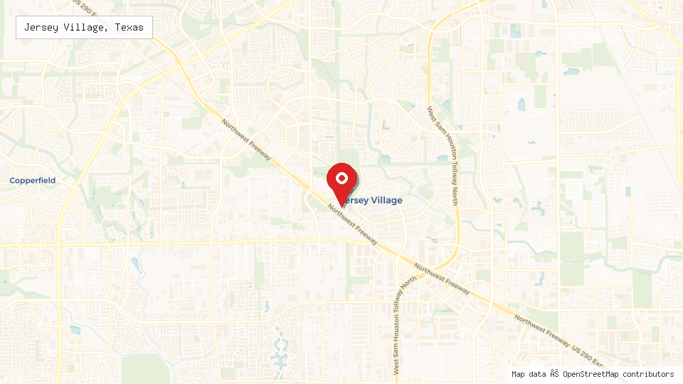 Street map of Jersey Village, Texas with location pin