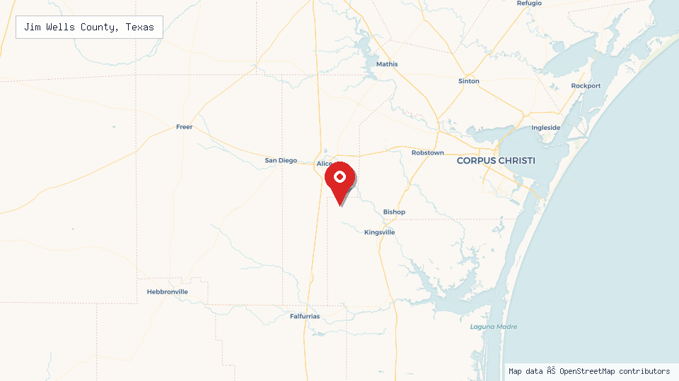 Street map of Jim Wells County, Texas with location pin
