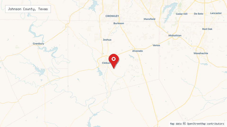 Street map of Johnson County, Texas with location pin