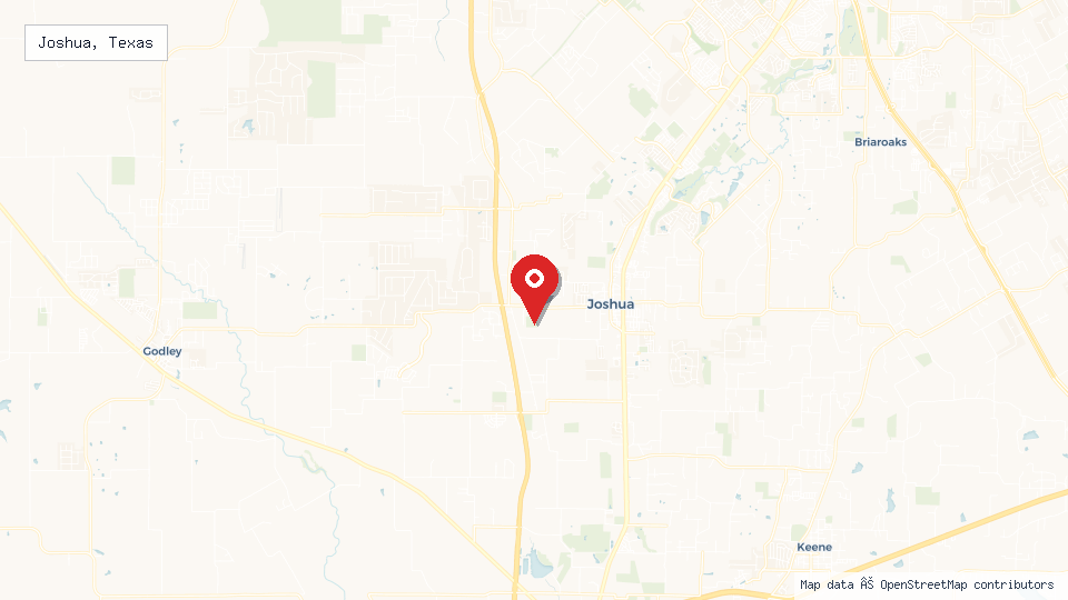 Street map of Joshua, Texas with location pin