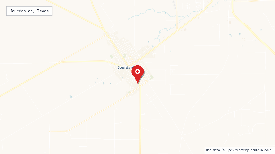 Street map of Jourdanton, Texas with location pin