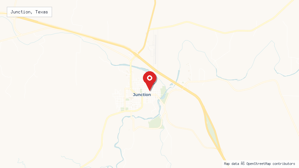 Street map of Junction, Texas with location pin