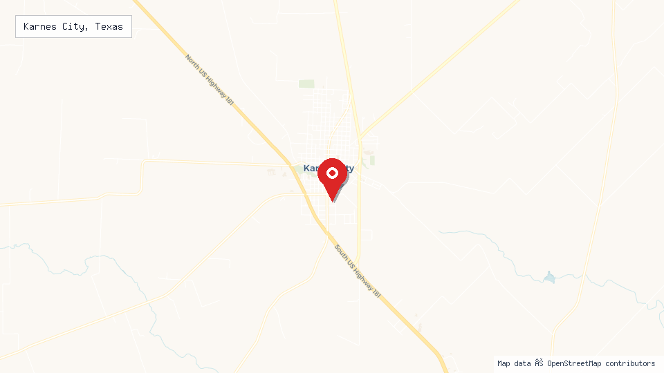 Street map of Karnes City, Texas with location pin