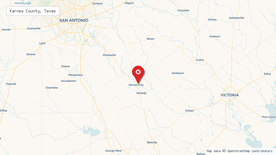 Street map of Karnes County, Texas with location pin