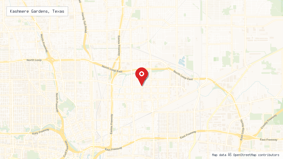Street map of Kashmere Gardens, Texas with location pin