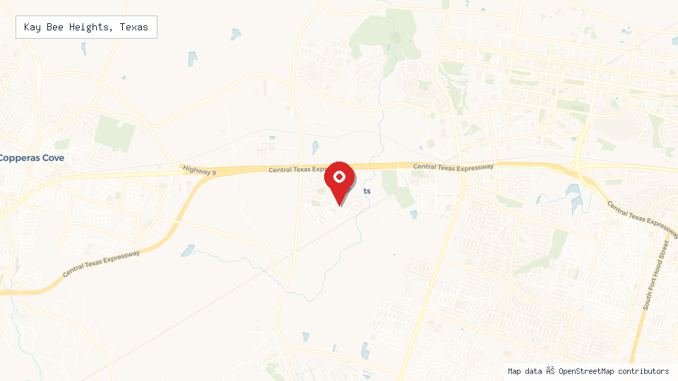 Street map of Kay Bee Heights, Texas with location pin