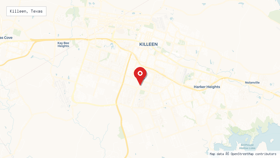 Street map of Killeen, Texas with location pin