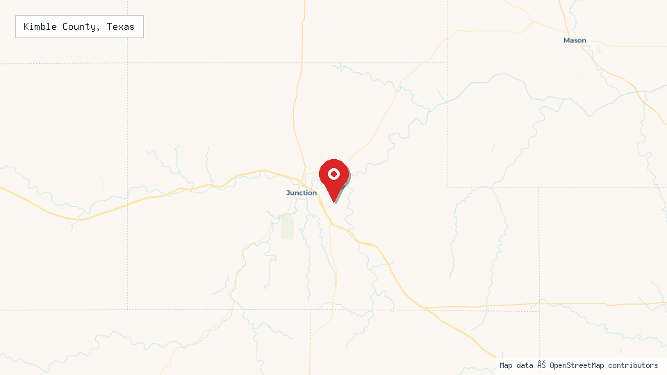 Street map of Kimble County, Texas with location pin