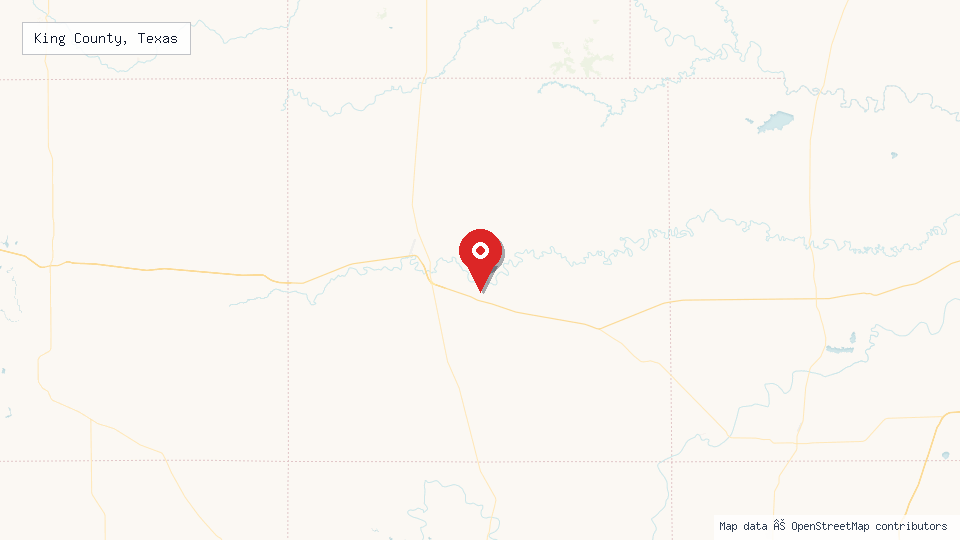 Street map of King County, Texas with location pin
