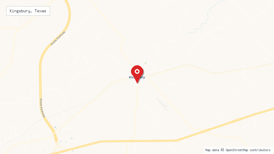 Street map of Kingsbury, Texas with location pin