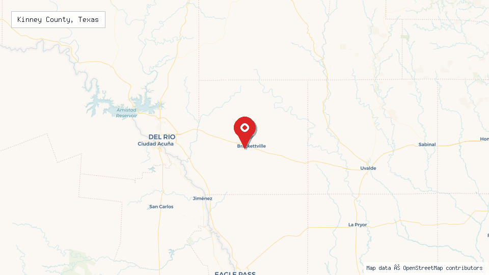 Street map of Kinney County, Texas with location pin