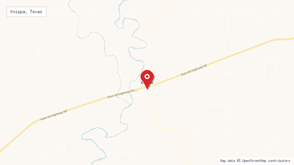 Street map of Knippa, Texas with location pin