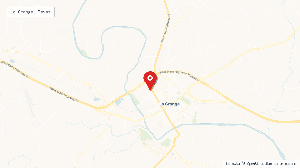 Street map of La Grange, Texas with location pin