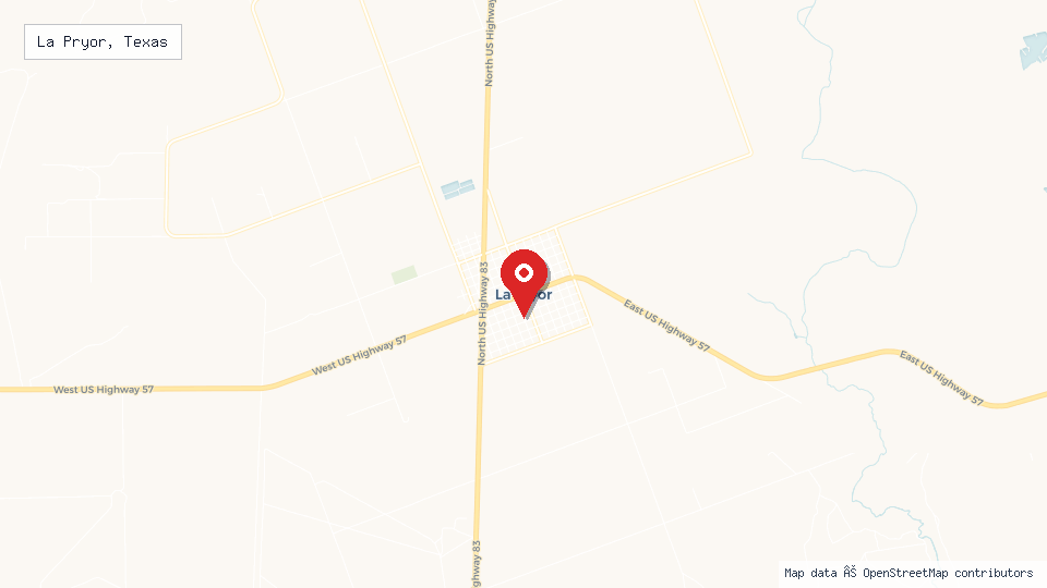 Street map of La Pryor, Texas with location pin