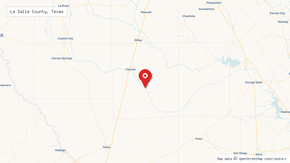 Street map of La Salle County, Texas with location pin