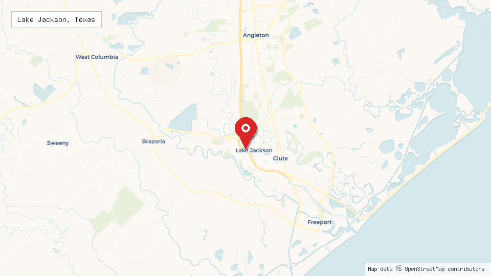 Street map of Lake Jackson, Texas with location pin