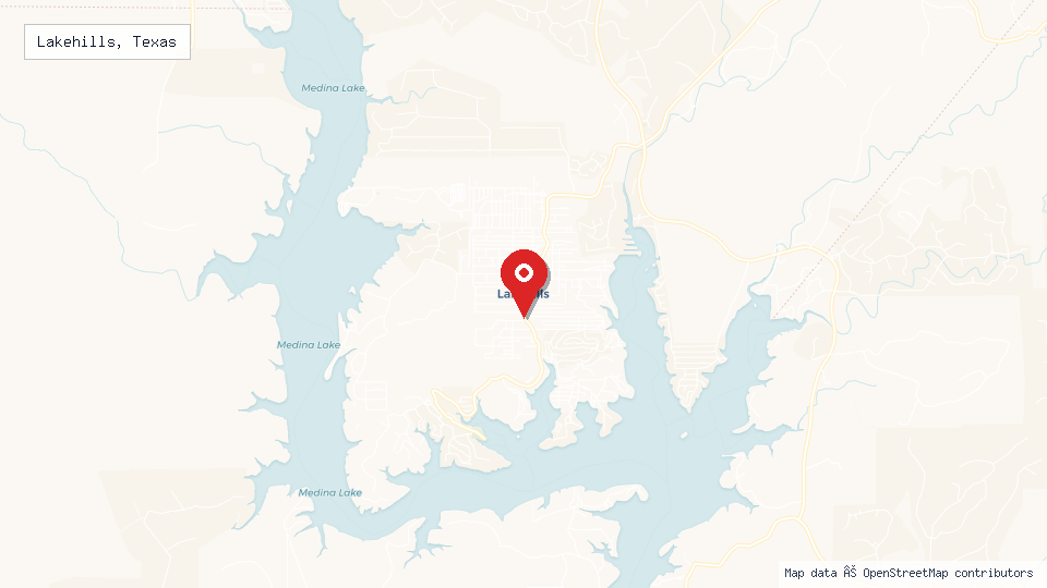 Street map of Lakehills, Texas with location pin