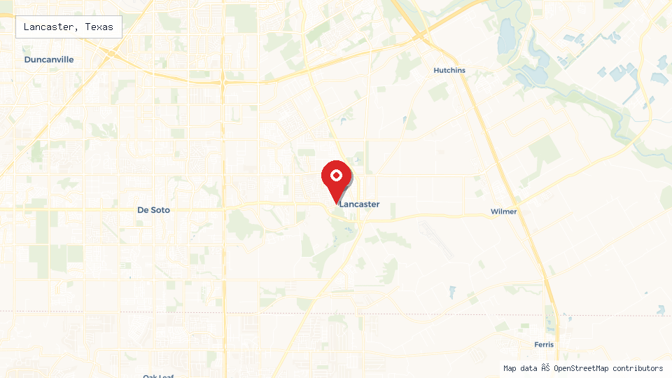 Street map of Lancaster, Texas with location pin
