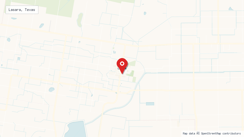 Street map of Lasara, Texas with location pin