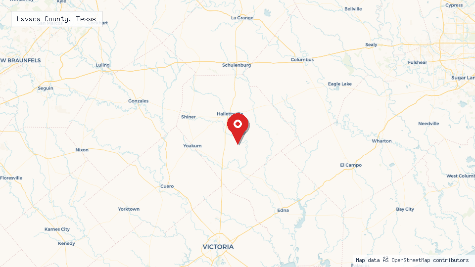 Street map of Lavaca County, Texas with location pin