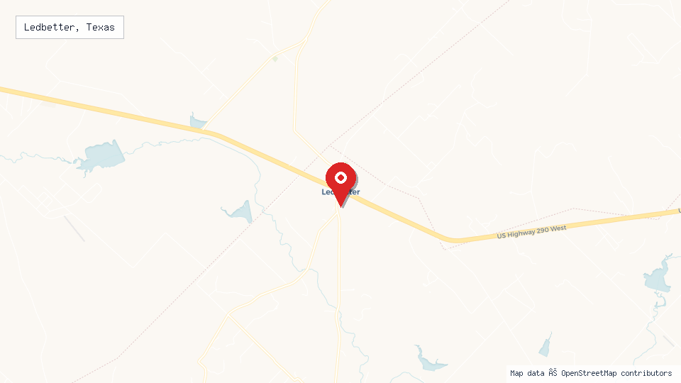 Street map of Ledbetter, Texas with location pin