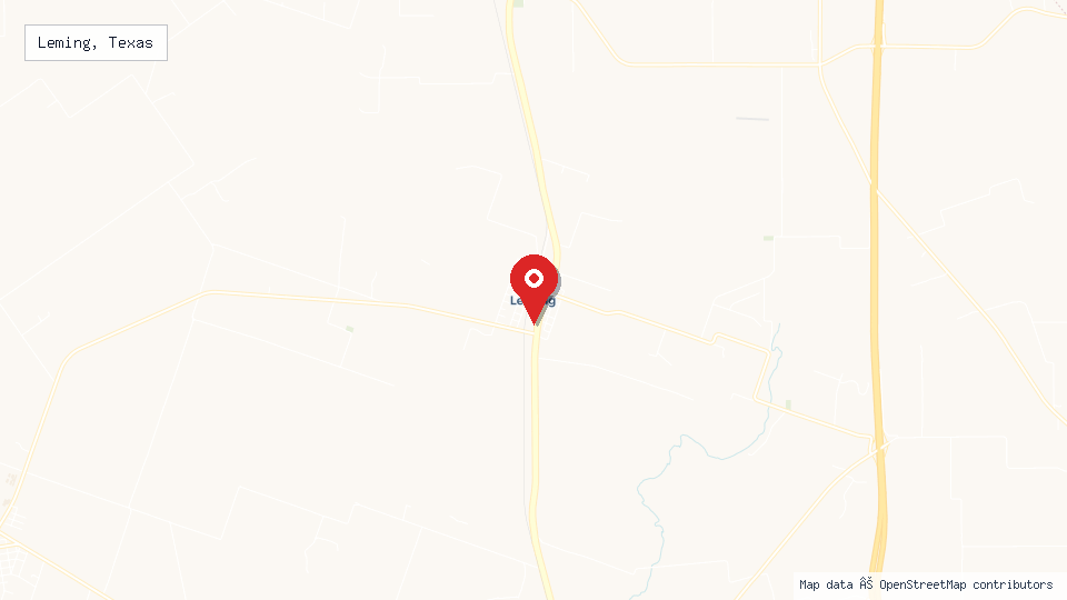 Street map of Leming, Texas with location pin