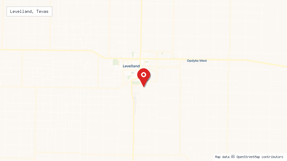 Street map of Levelland, Texas with location pin
