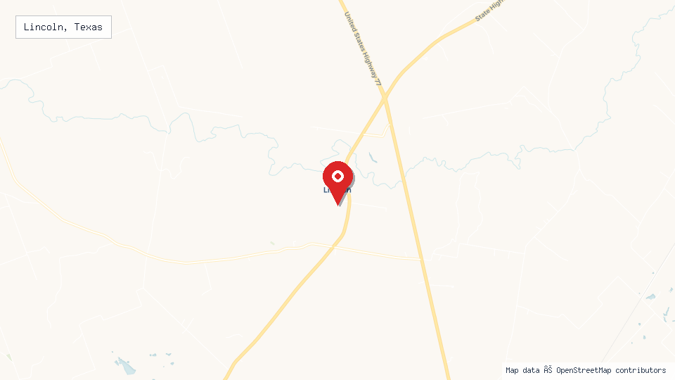 Street map of Lincoln, Texas with location pin