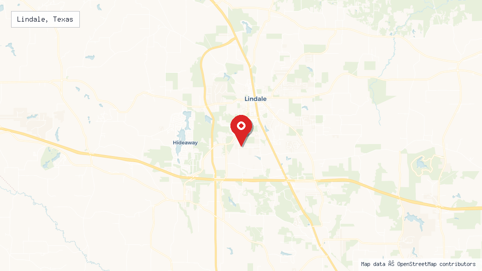 Street map of Lindale, Texas with location pin