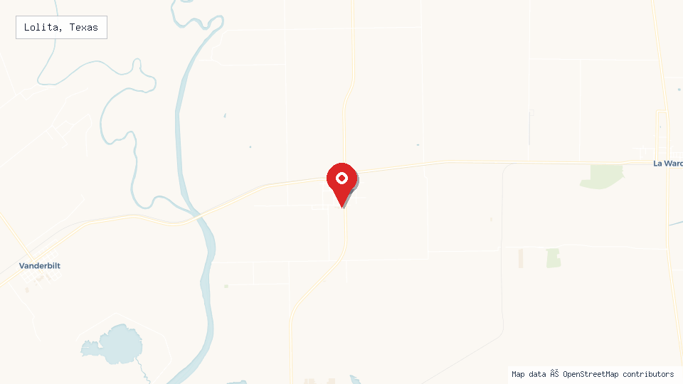 Street map of Lolita, Texas with location pin