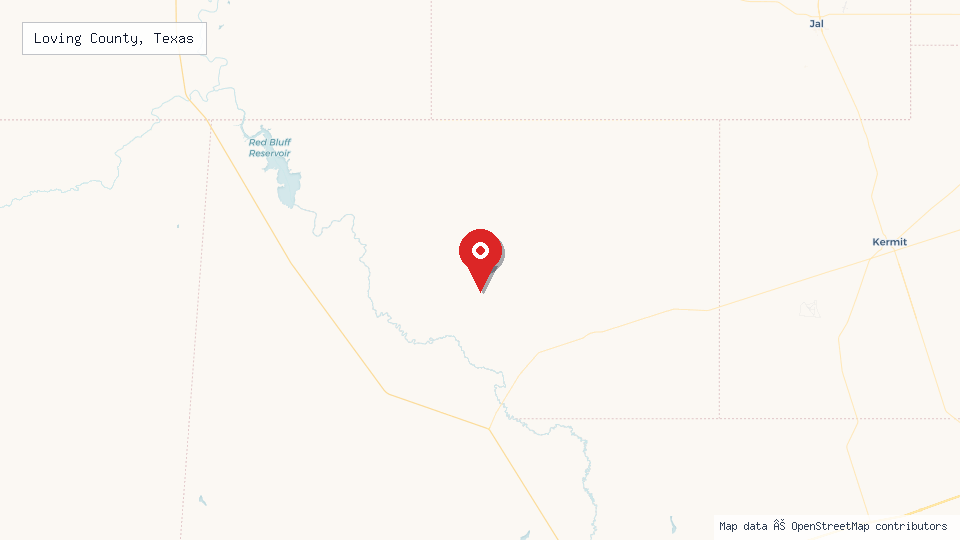 Street map of Loving County, Texas with location pin