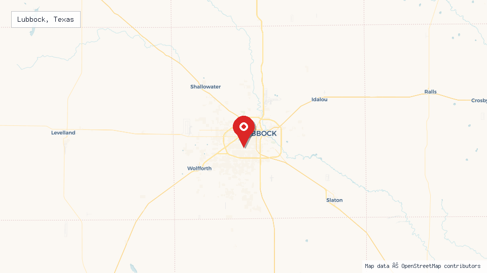 Street map of Lubbock, Texas with location pin