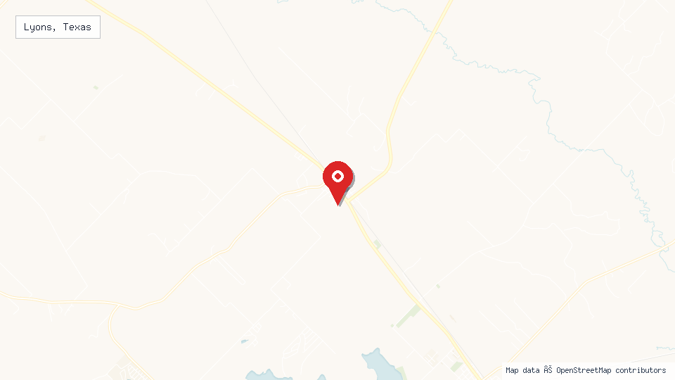 Street map of Lyons, Texas with location pin