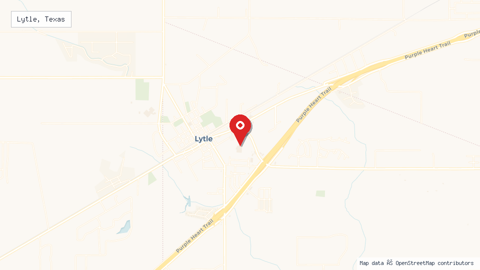 Street map of Lytle, Texas with location pin